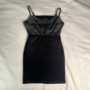 Forever 21 Black Sz S Velvet Cowl Neck Little Black Dress SpaghettiStrap Bodycon